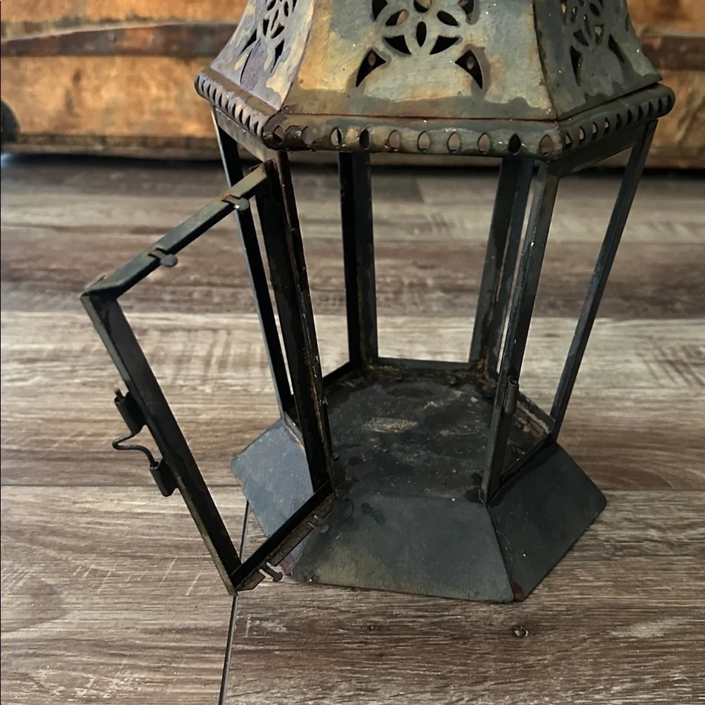 Rustic Black Metal Lantern with Candle